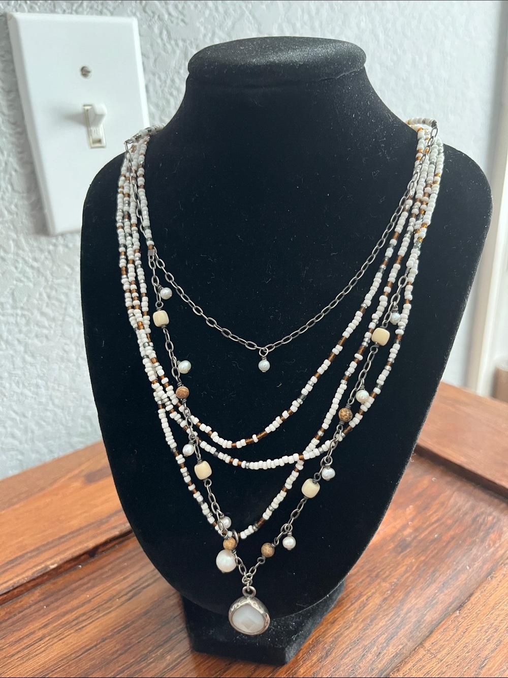 Silpada Multi-Strand Beaded Necklace with Mother of Pearl Pendant